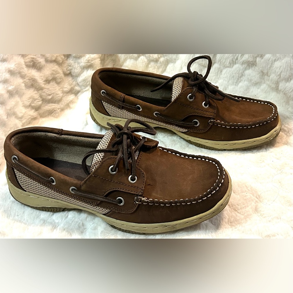 Highland Creek Brown beige leather lace up slip on loafer women’s size 7.5M